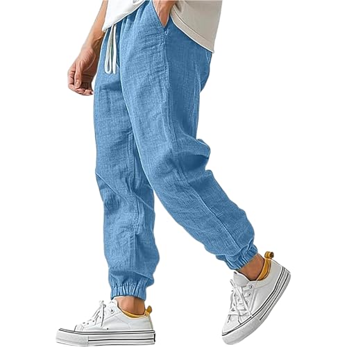 SOOUICKER Leinenhose Herren Jogger Loose Fit Freizeithose Sommer Leicht Jogginghose Leinen mit Bündchen Leichte Sommerhose Lang Baggy Stoffhose mit Gummizug von SOOUICKER
