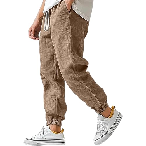 SOOUICKER Leinenhose Herren Jogger Loose Fit Freizeithose Sommer Leicht Jogginghose Leinen mit Bündchen Leichte Sommerhose Lang Baggy Stoffhose mit Gummizug von SOOUICKER