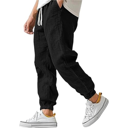SOOUICKER Leinenhose Herren Jogger Loose Fit Freizeithose Sommer Leicht Jogginghose Leinen mit Bündchen Leichte Sommerhose Lang Baggy Stoffhose mit Gummizug SOOUICKER Leinenhose Herren Jogger Loose Fit Freizeithose Sommer Leicht Jogginghose Leinen mit Bündchen Leichte Sommerhose Lang Baggy Stoffhose mit Gummizug von SOOUICKER