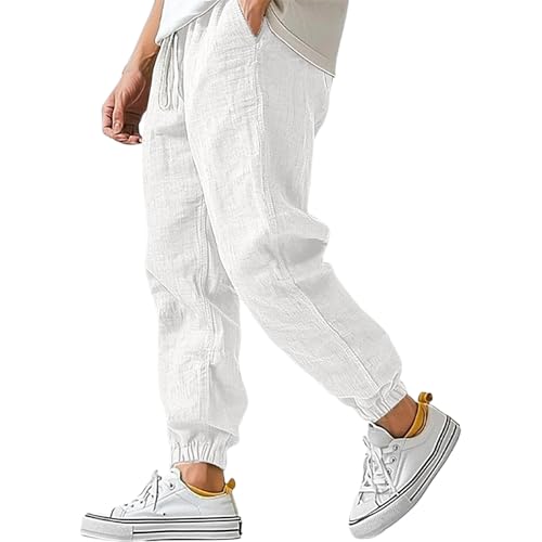 SOOUICKER Leinenhose Herren Jogger Loose Fit Freizeithose Sommer Leicht Jogginghose Leinen mit Bündchen Leichte Sommerhose Lang Baggy Stoffhose mit Gummizug von SOOUICKER