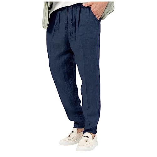 SOOUICKER Leinenhose Herren Jogging Yoga Jogginghose Herren Leinen Freizeithose Herren mit Gummizug Leinenhose Herren Tapered Casual Strandhose Herren Lang Leinenhose Herren Loose Fit von SOOUICKER