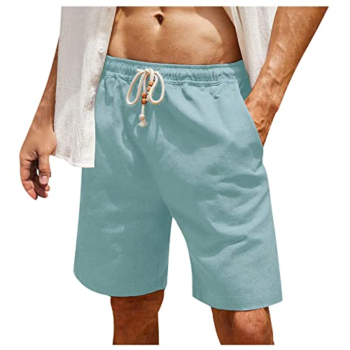 SOOUICKER Leinenhose Herren Kurz Bermuda Shorts Herren Leinen Gummizug Leichte Sommerhose Herren Kurz Kurze Hosen Herren Sommer Kurze Jogginghose Herren mit Taschen Yogahose Herren Kurz von SOOUICKER