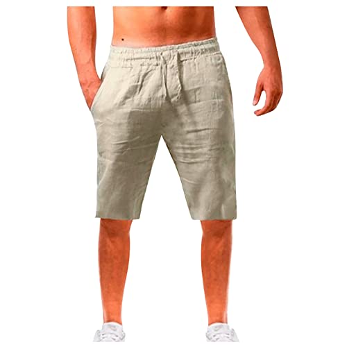 SOOUICKER Leinenhose Herren Kurz Bermuda Shorts Herren Leinen Gummizug Leichte Sommerhose Herren Kurz Kurze Hosen Herren Sommer Kurze Jogginghose Herren mit Taschen Yogahose Herren Kurz von SOOUICKER