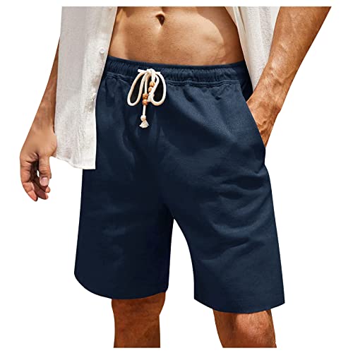 SOOUICKER Leinenhose Herren Kurz Bermuda Shorts Herren Leinen Gummizug Leichte Sommerhose Herren Kurz Kurze Hosen Herren Sommer Kurze Jogginghose Herren mit Taschen Yogahose Herren Kurz von SOOUICKER