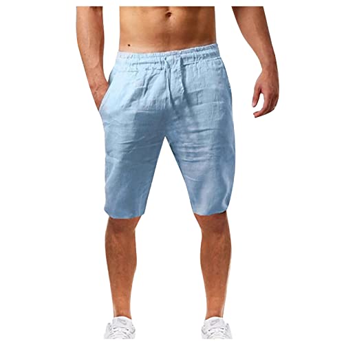 SOOUICKER Leinenhose Herren Kurz Bermuda Shorts Herren Leinen Gummizug Leichte Sommerhose Herren Kurz Kurze Hosen Herren Sommer Kurze Jogginghose Herren mit Taschen Yogahose Herren Kurz von SOOUICKER