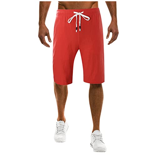 SOOUICKER Leinenhose Herren Kurz Bermuda Shorts Herren Leinen Gummizug Leichte Sommerhose Herren Kurz Kurze Hosen Herren Sommer Kurze Jogginghose Herren mit Taschen Yogahose Herren Kurz von SOOUICKER