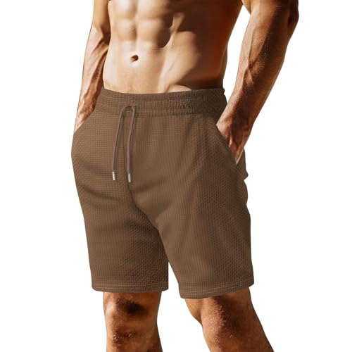 SOOUICKER Leinenhose Herren Kurz Sommer Weit Kurze Hosen Herren Leinen Freizeit Bermuda Shorts Leicht Gummizug Strand Shorts Urlaub Baggy Sporthose Kurz Stoff von SOOUICKER