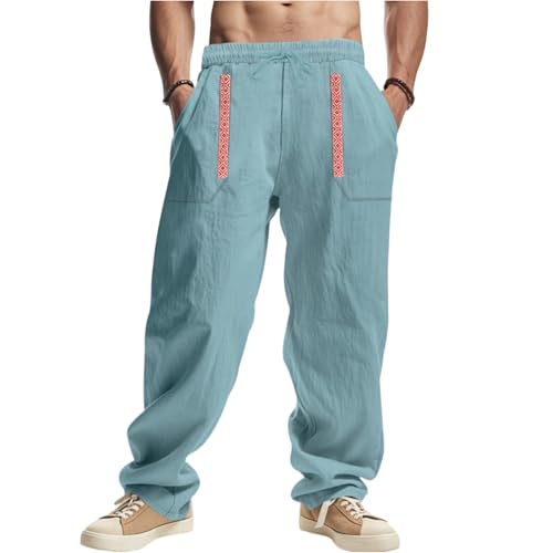 SOOUICKER Leinenhose Herren Lang Baggy Sommerhose Herren Leicht Weites Bein Freizeithose Leinen mit Gummizug Breite Jogginghose Sommer Yoga Stoffhose Leinen Loose Fit von SOOUICKER