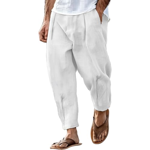 SOOUICKER Leinenhose Herren Lang Elegant Jogginghose Leinen Locker Leichte Sommerhose Jogging Freizeithose Sommer Leicht Weit Stoffhose Baggy Business von SOOUICKER