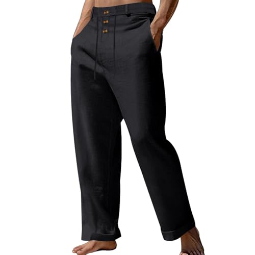 SOOUICKER Leinenhose Herren Lang Elegant Leichte Sommerhose Herren Leinen Freizeithose Herren Sommer Leicht Jogginghose Herren Weites Bein Ohne Bündchen Leinenhose Weit Gummizug von SOOUICKER