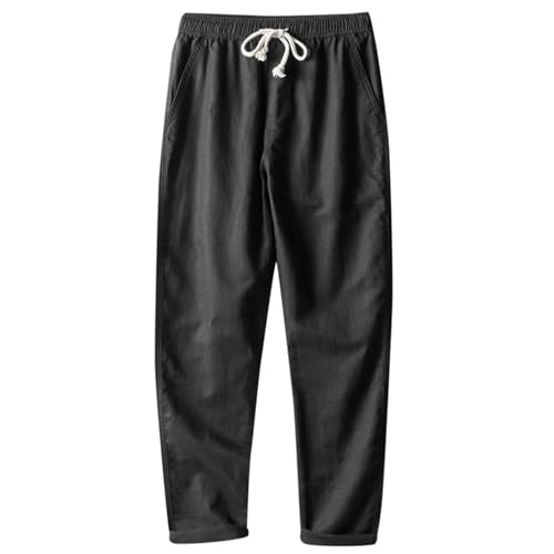 SOOUICKER Leinenhose Herren Lang Elegant Sommerhose Herren Leinen Jogginghose Herren Loose Fit Freizeithose Herren Sommer Ohne Bündchen Unten Leinenhose Herren Weit Sporthose Herren Leinen von SOOUICKER