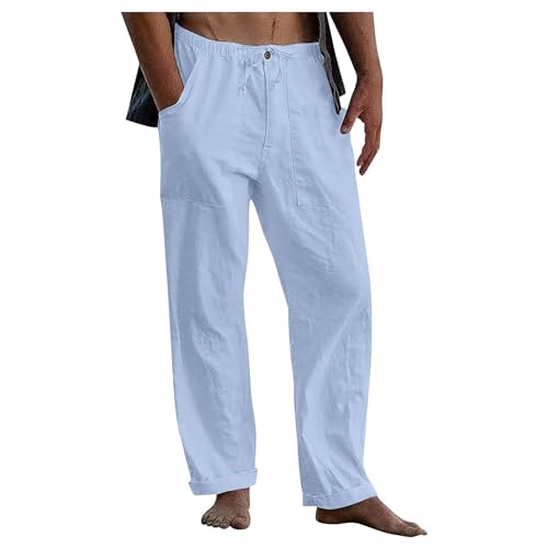 SOOUICKER Leinenhose Herren Lang Elegant Sommerhose Herren Leinen Weites Bein Freizeithose Herren Sommer Leicht Jogginghose Herren Ohne Bündchen Leinenhose Herren Loose Fit von SOOUICKER
