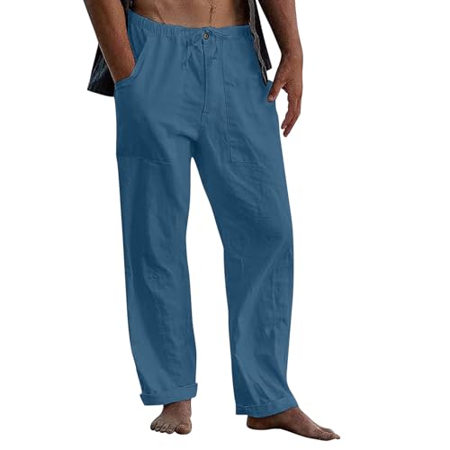 SOOUICKER Leinenhose Herren Lang Elegant Sommerhose Herren Leinen Weites Bein Freizeithose Herren Sommer Leicht Jogginghose Herren Ohne Bündchen Leinenhose Herren Loose Fit von SOOUICKER