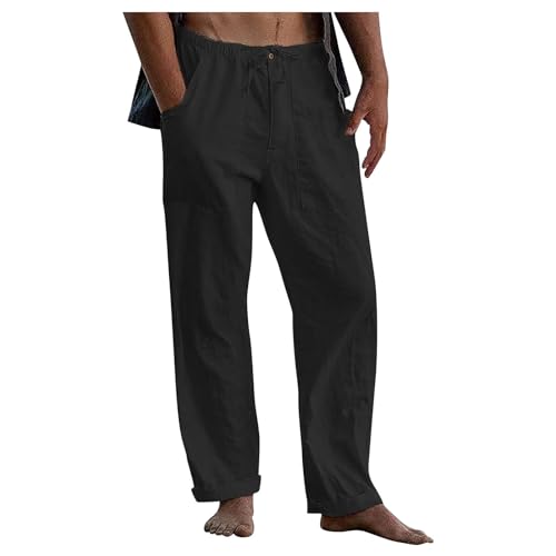 SOOUICKER Leinenhose Herren Lang Elegant Sommerhose Herren Leinen Weites Bein Freizeithose Herren Sommer Leicht Jogginghose Herren Ohne Bündchen Leinenhose Herren Loose Fit von SOOUICKER