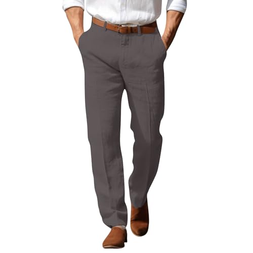 SOOUICKER Leinenhose Herren Lang Elegant Weites Bein Freizeithose Sommer Leicht Stoffhose Weit Leichte Sommerhose Herren Leinen Anzughose Strandhose von SOOUICKER