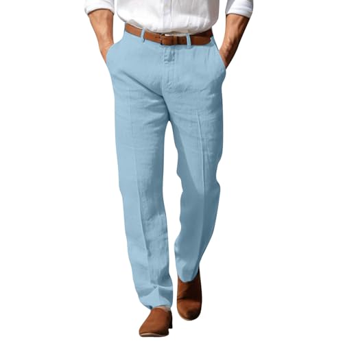 SOOUICKER Leinenhose Herren Lang Elegant Weites Bein Freizeithose Sommer Leicht Stoffhose Weit Leichte Sommerhose Herren Leinen Anzughose Strandhose von SOOUICKER