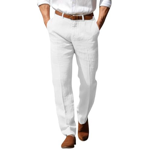SOOUICKER Leinenhose Herren Lang Elegant Weites Bein Freizeithose Sommer Leicht Stoffhose Weit Leichte Sommerhose Herren Leinen Anzughose Strandhose von SOOUICKER