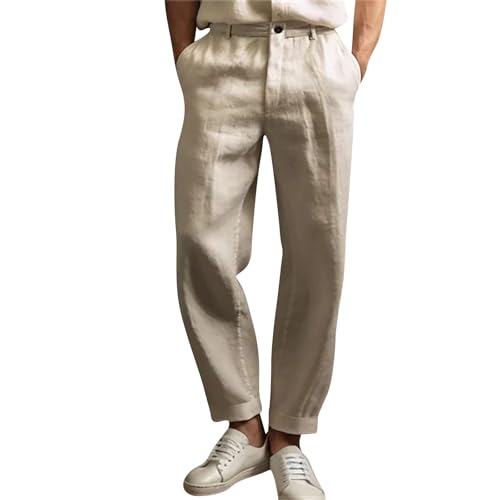 SOOUICKER Leinenhose Herren Lang Elegant Weites Bein Freizeithose Sommer Leicht Stoffhose Weit Leichte Sommerhose Herren Leinen Anzughose Strandhose von SOOUICKER