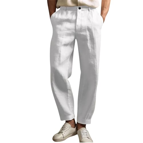 SOOUICKER Leinenhose Herren Lang Elegant Weites Bein Freizeithose Sommer Leicht Stoffhose Weit Leichte Sommerhose Herren Leinen Anzughose Strandhose von SOOUICKER