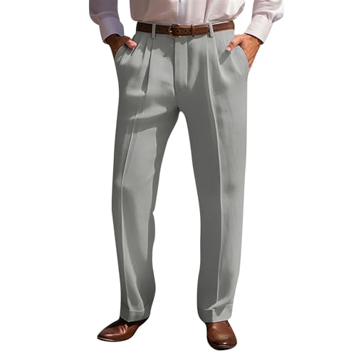 SOOUICKER Leinenhose Herren Lang Elegant Weites Bein Leichte Sommerhose Leinen Stoffhose Leicht Loose Fit Freizeithose Sommer Ohne Bündchen von SOOUICKER