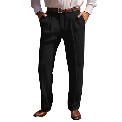 SOOUICKER Leinenhose Herren Lang Elegant Weites Bein Leichte Sommerhose Leinen Stoffhose Leicht Loose Fit Freizeithose Sommer Ohne Bündchen von SOOUICKER