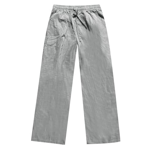 SOOUICKER Leinenhose Herren Lang Sommer Elegant Freizeithose Leinen Weites Bein Jogginghose Leicht Locker Leichte Sommerhose mit Gummizug Weit von SOOUICKER