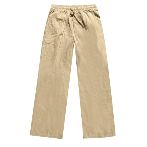 SOOUICKER Leinenhose Herren Lang Sommer Elegant Freizeithose Leinen Weites Bein Jogginghose Leicht Locker Leichte Sommerhose mit Gummizug Weit von SOOUICKER