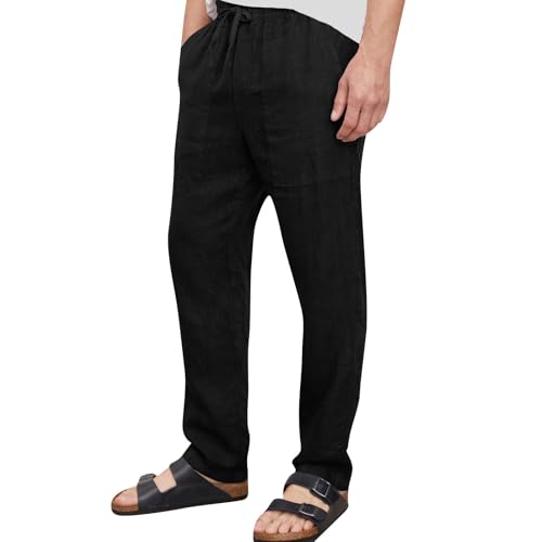 SOOUICKER Leinenhose Herren Lang Sommer Jogginghose Herren Baggy Leicht Leichte Sommerhose Herren Leinen Freizeithose Herren mit Gummizug Weites Bein Leinenhose Herren Yoga Weit Vintage von SOOUICKER