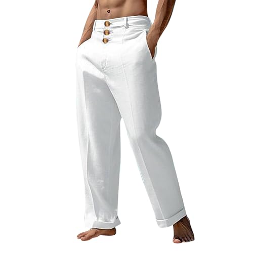SOOUICKER Leinenhose Herren Lang Sommer Jogginghose Herren Leinen Weites Bein Leinenhose Herren Yoga Sommerhose Herren Baggy Elegant Leinenhose Herren Weit Freizeithose Große Größen von SOOUICKER