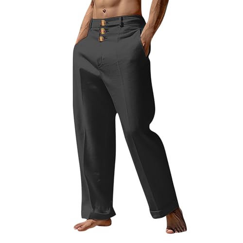 SOOUICKER Leinenhose Herren Lang Sommer Jogginghose Herren Leinen Weites Bein Leinenhose Herren Yoga Sommerhose Herren Baggy Elegant Leinenhose Herren Weit Freizeithose Große Größen von SOOUICKER