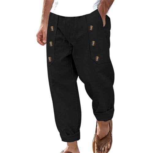 SOOUICKER Leinenhose Herren Lang Sommer Leichte Sommerhose Herren Leinen Yoga Jogginghose Herren Weites Bein Baggy Jogginghose Herre Ohne Bund Freizeithose Herren Leicht mit Gummizug von SOOUICKER