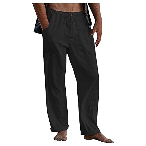 SOOUICKER Leinenhose Herren Lang Sommer Leichte Sommerhose Herren Leinen Yogahose Herren Lang Weites Bein Freizeithose Herren Lang Strandhose Herren Leinen Leinenhose Herren Elegant von SOOUICKER