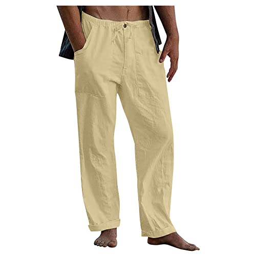 SOOUICKER Leinenhose Herren Lang Sommer Leichte Sommerhose Herren Leinen Yogahose Herren Lang Weites Bein Freizeithose Herren Lang Strandhose Herren Leinen Leinenhose Herren Elegant von SOOUICKER