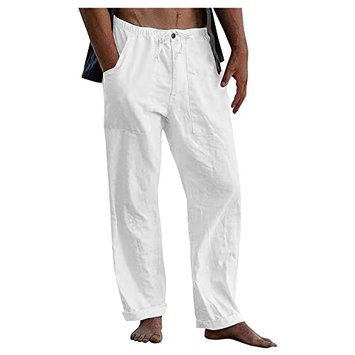 SOOUICKER Leinenhose Herren Lang Sommer Leichte Sommerhose Herren Leinen Yogahose Herren Lang Weites Bein Freizeithose Herren Lang Strandhose Herren Leinen Leinenhose Herren Elegant von SOOUICKER