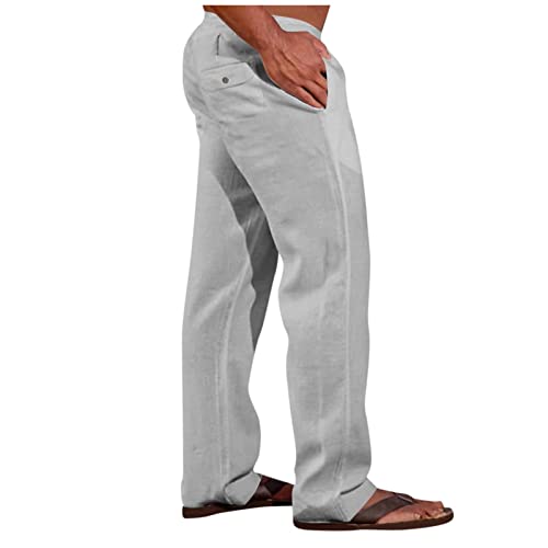 SOOUICKER Leinenhose Herren Lang Sommer Leichte Sommerhose Herren Leinen Yogahose Herren Lang Weites Bein Freizeithose Herren mit Gummizug Strandhose Herren Lang Leinenhose Herren Weit von SOOUICKER