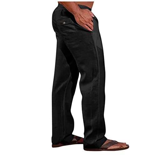 SOOUICKER Leinenhose Herren Lang Sommer Leichte Sommerhose Herren Leinen Yogahose Herren Lang Weites Bein Freizeithose Herren mit Gummizug Strandhose Herren Lang Leinenhose Herren Weit von SOOUICKER