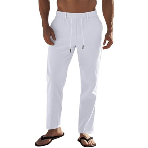 SOOUICKER Leinenhose Herren Lang Sommer Sommerhose Herren Leicht Freizeithose Herren Leinen Jogginghose Herren Ohne Bündchen Leinenhose Herren Loose Fit Elegant von SOOUICKER