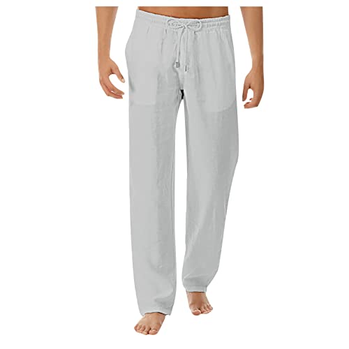 SOOUICKER Leinenhose Herren Lang Sommer Sommerhose Herren Leinen Freizeithose Herren Lang Und Leicht Jogginghose Herren Dünn Ohne Bündchen Leinenhose Herren Weit Leinenhose Herren Regular Fit von SOOUICKER