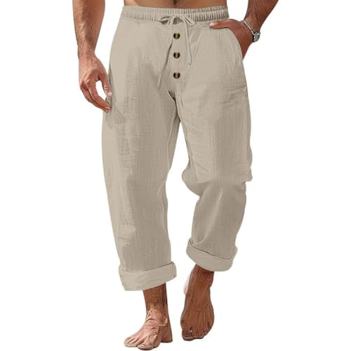 SOOUICKER Leinenhose Herren Lang Sommer Vintage Freizeithose Leicht Weites Bein Leichte Sommerhose Herren Leinen Jogginghose Yoga Ohne Bündchen Stoffhose mit Gummizug von SOOUICKER