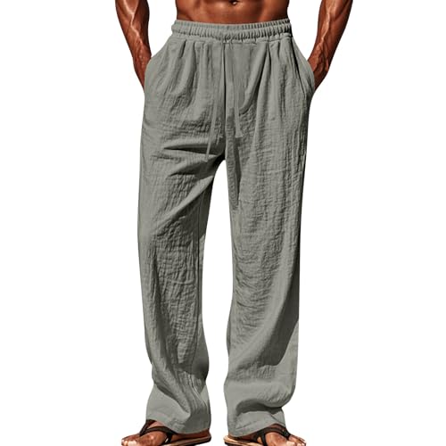 SOOUICKER Leinenhose Herren Lang Weites Bein Jogginghose Leinen Baggy Freizeithose Sommer Leicht Ohne Bündchen Leichte Sommerhose Herren Jogging Stoffhose mit Gummizug Loose Fit von SOOUICKER