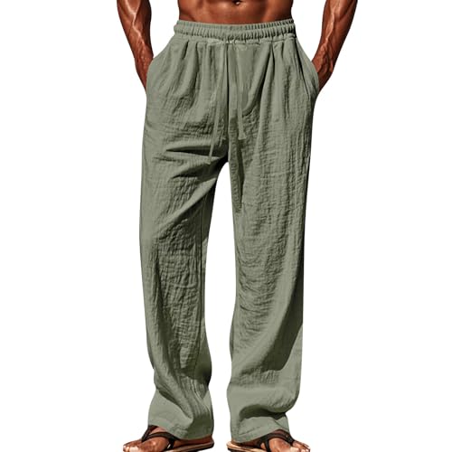 SOOUICKER Leinenhose Herren Lang Weites Bein Jogginghose Leinen Baggy Freizeithose Sommer Leicht Ohne Bündchen Leichte Sommerhose Herren Jogging Stoffhose mit Gummizug Loose Fit von SOOUICKER
