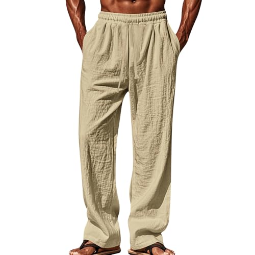 SOOUICKER Leinenhose Herren Lang Weites Bein Jogginghose Leinen Baggy Freizeithose Sommer Leicht Ohne Bündchen Leichte Sommerhose Herren Jogging Stoffhose mit Gummizug Loose Fit von SOOUICKER
