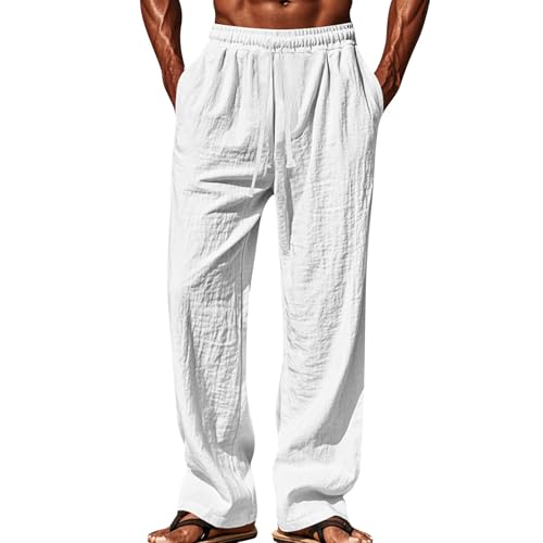 SOOUICKER Leinenhose Herren Lang Weites Bein Jogginghose Leinen Baggy Freizeithose Sommer Leicht Ohne Bündchen Leichte Sommerhose Herren Jogging Stoffhose mit Gummizug Loose Fit von SOOUICKER
