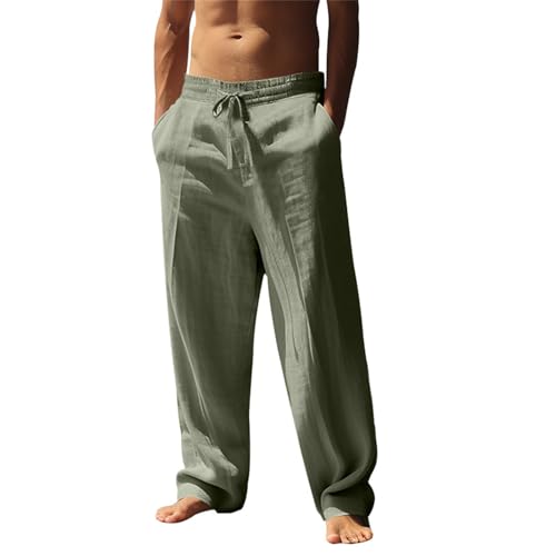 SOOUICKER Leinenhose Herren Lang Weites Bein Leichte Sommerhose Herren Leinen Yoga Jogginghose Sommer Leicht Baggy Freizeithose mit Gummizug Ohne Bündchen von SOOUICKER