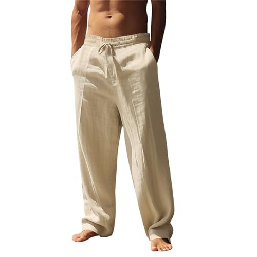 SOOUICKER Leinenhose Herren Lang Weites Bein Leichte Sommerhose Herren Leinen Yoga Jogginghose Sommer Leicht Baggy Freizeithose mit Gummizug Ohne Bündchen von SOOUICKER