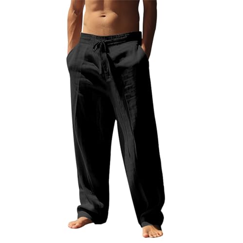 SOOUICKER Leinenhose Herren Lang Weites Bein Leichte Sommerhose Herren Leinen Yoga Jogginghose Sommer Leicht Baggy Freizeithose mit Gummizug Ohne Bündchen von SOOUICKER
