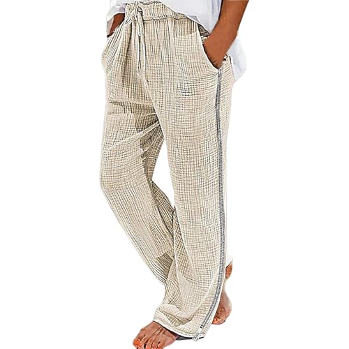 SOOUICKER Leinenhose Herren Lang Weites Bein Vintage Jogginghose Leinen Ohne Bündchen Sommerhose Leicht Baggy Sporthose Sommer Weit Freizeithose mit Gummizug von SOOUICKER