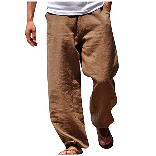 SOOUICKER Leinenhose Herren Loose Fit Strandhose Herren Baggy Freizeithose Herren Baumwolle Leinen Leinenhose Herren Weites Bein Leinenhose Herren Weit Vintage Hosen Herren Lang von SOOUICKER