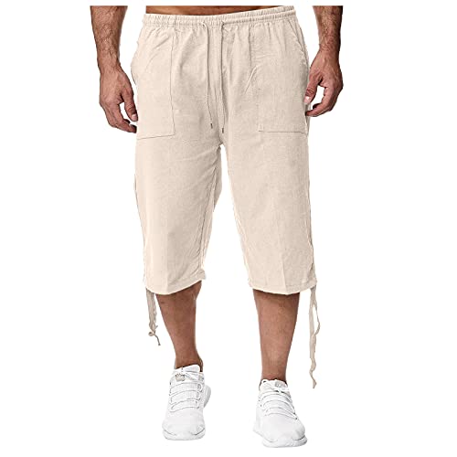 SOOUICKER Leinenhose Herren Mittelalter Schwarz Leinenhose Herren Sommer 3/4 Mittelalter Hose Herren Leinen Sommerhose Herren Leicht 3/4 Leinenhose Herren Weit Weites Bein Leinenhose Herren Vintage von SOOUICKER