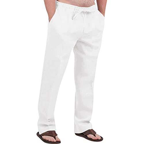 SOOUICKER Leinenhose Herren Slim Fit Sommerhose Herren Leicht Lang Jogginghose Herren Ohne Bund Unten Freizeithose Herren Lang Und Leicht Baumwolle Leinen Leinenhose Herren Yoga Elegant von SOOUICKER